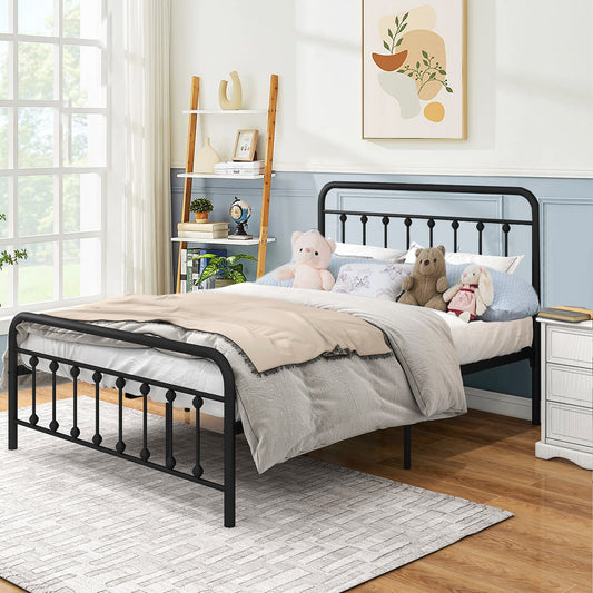 SYNGAR Platform Bed Frame Full Size with Vintage Headboard and Footboard, New Upgraded Metal Legs Support, No Box Spring Needed, Heavy Duty Steel Full Bed Frame with 500LBS Weight Capacity, Black