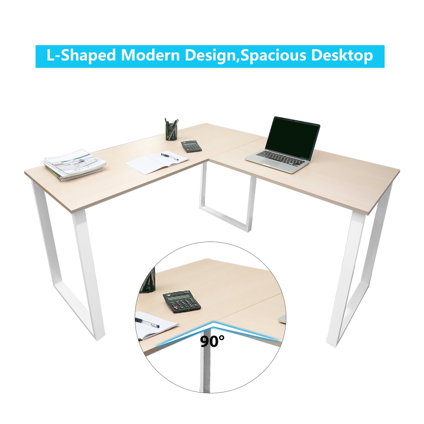 L-Shaped Computer Desk, Industrial Office Corner Desk, 58’’ Writing Study Table, Wood Tabletop Home Gaming Desk with Metal Frame, Large 2 Person Table for Home Office Workstation