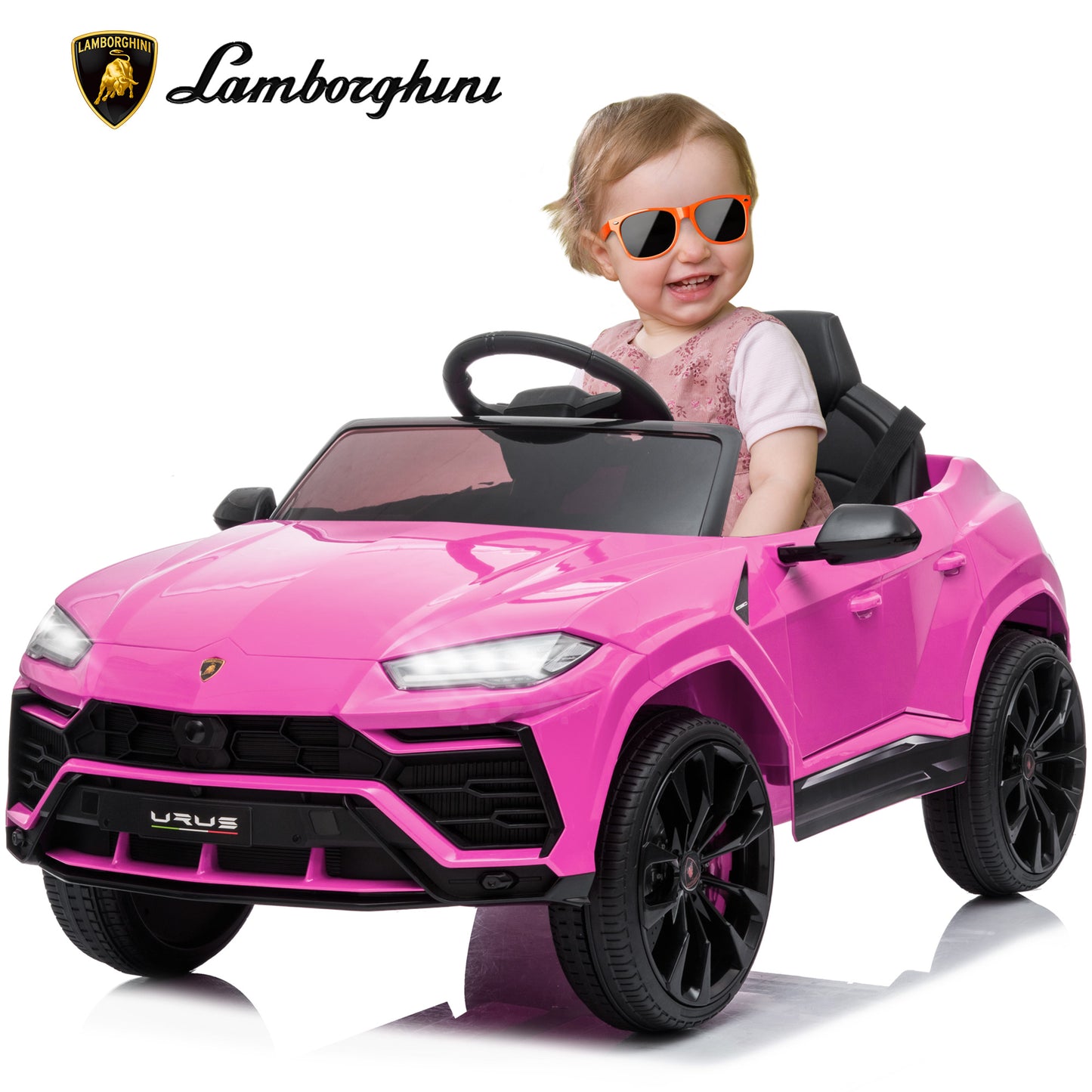 SYNGAR Licensed Lamborghini 12 V Powered Ride on Cars with Remote Control, 3 Speeds, LED Lights, MP3 Player, Horn, Kids Electric Vehicles Ride on Toy for Boys Girls, Pink