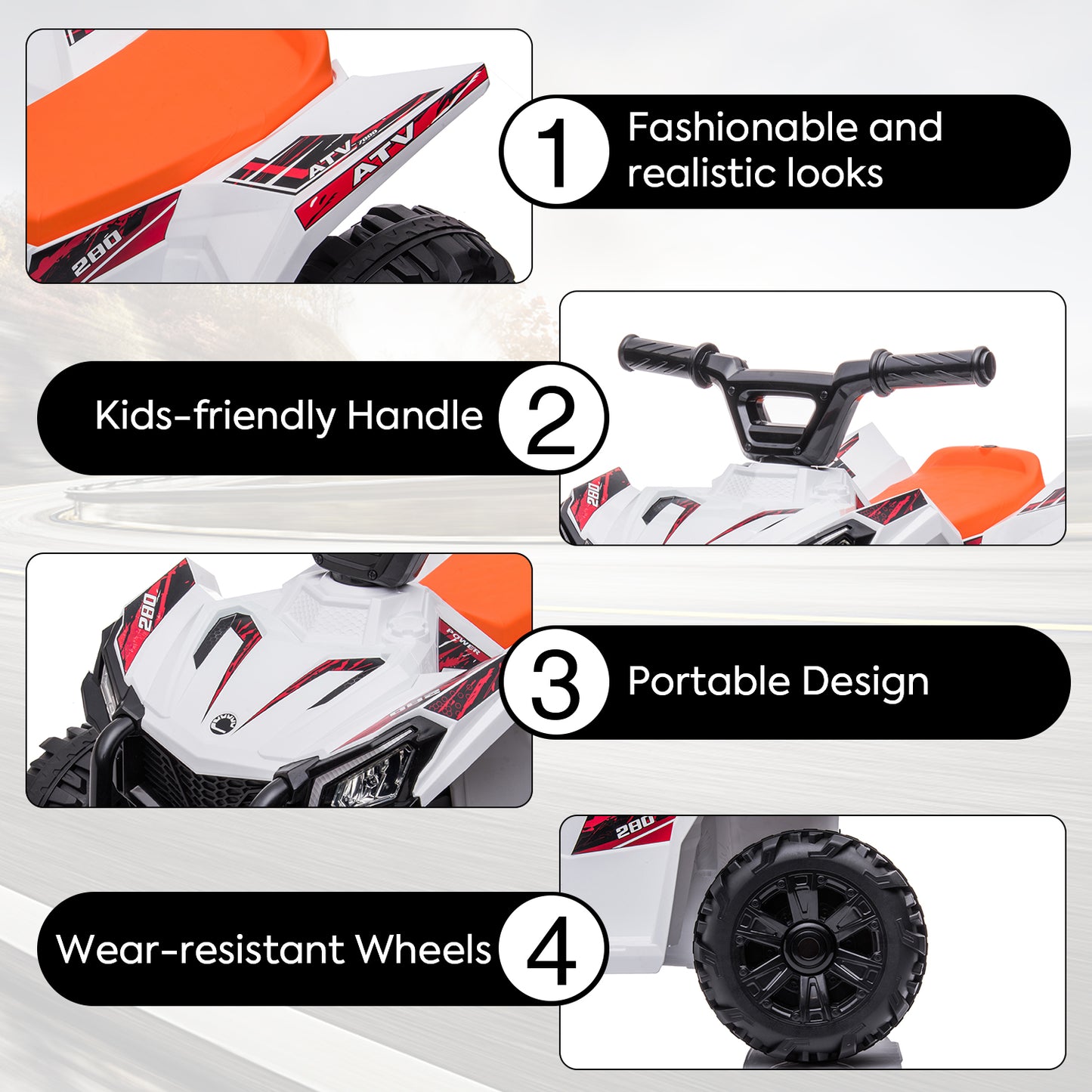 SYNGAR White Kids ATV, 6V Ride on Car with One-button Start and Rechargeable Battery, Electric Ride on Toy for 1.5-2.5 years Boy Girls