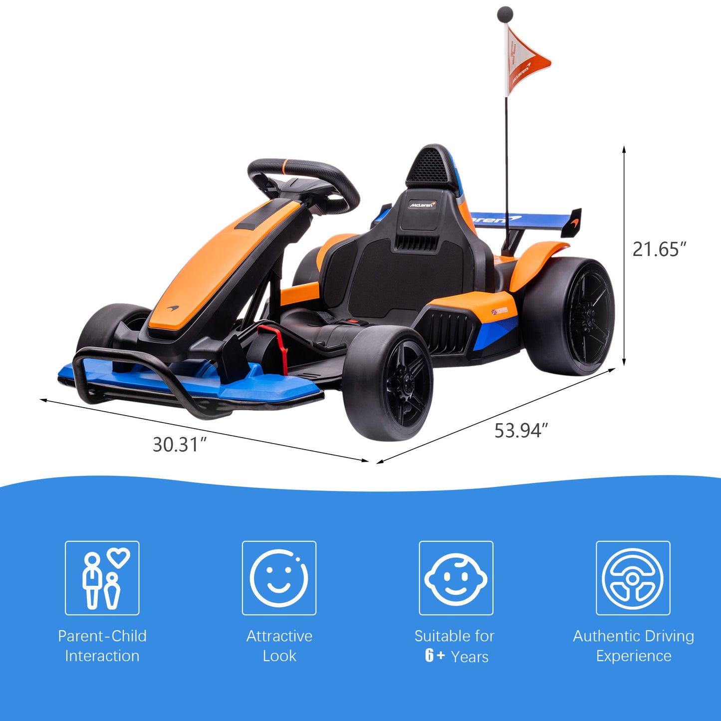 SYNGAR 24V Go Kart for Kids Age 6+, Licensed Mclaren Battery Powered Ride on Car with Safety Belt and Touch Control, ASTM Safety Certified