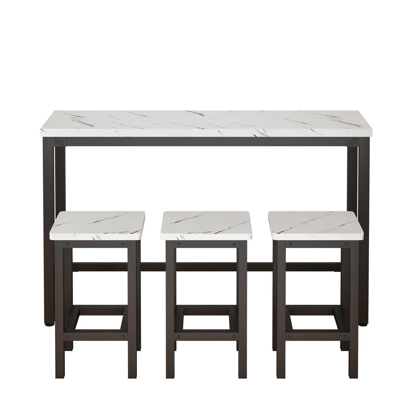 Counter Height Dining Set, SYNGAR 4 Pieces Long Pub Table Set with 3 Stools, Kitchen Table Set for 3, Bar Table Set for Small Space, Modern Breakfast Dining Table Set for Home/Restaurant, White, Y039