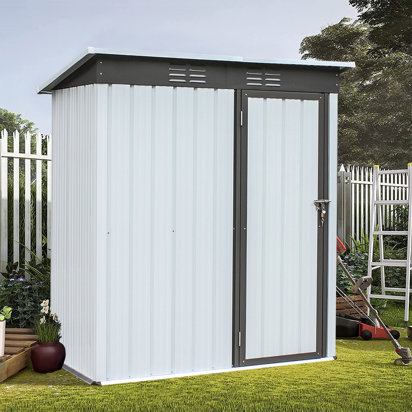 Outdoor Shed Storage Cabinet, 5FT X 3FT Garden Storage Shed Metal with Lockable Doors, Outside Vertical Shed for Patio Lawn Backyard Trash Cans Pet, LJ3915