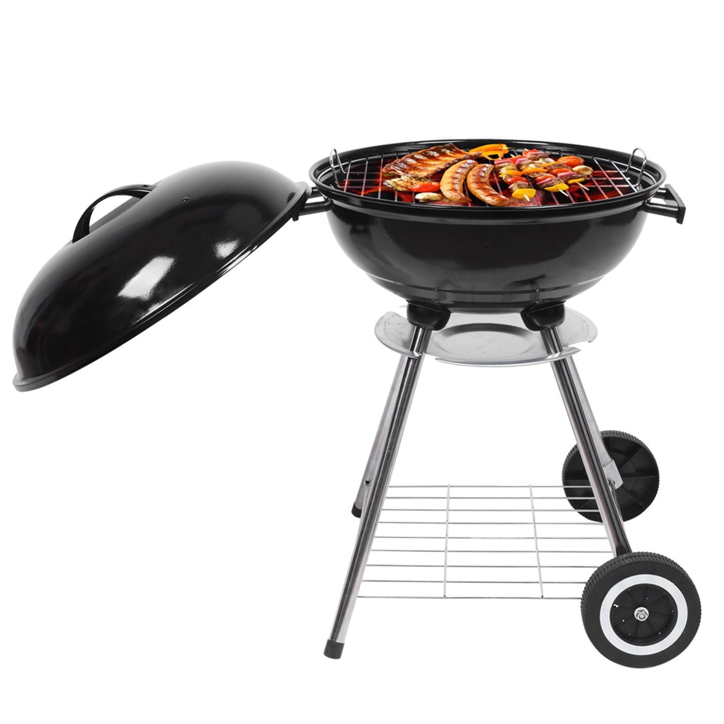 Charcoal Grill, Portable Barbecue Grill w/ Cover & Offset Smoker Combo, High Heat-Resistant BBQ Grill, Outdoor Lightweight Charcoal Grill, for Patio Backyard BBQ Camping Party Picnic, Black, D6452