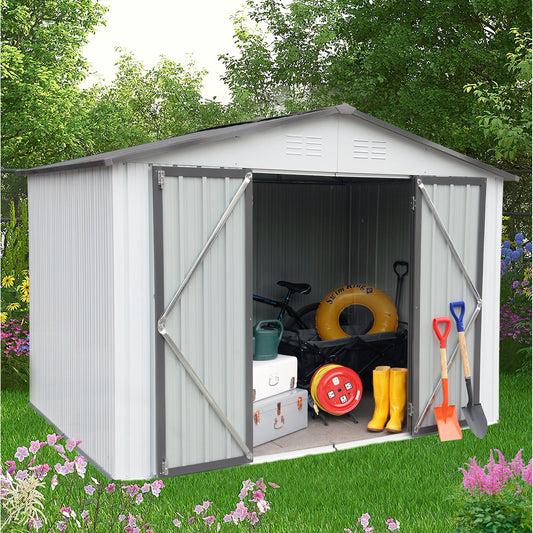 Outdoor Shed Storage Cabinet, 8FT X 6FT Garden Storage Shed Metal with Lockable Doors, Outside Vertical Shed Bike Shed