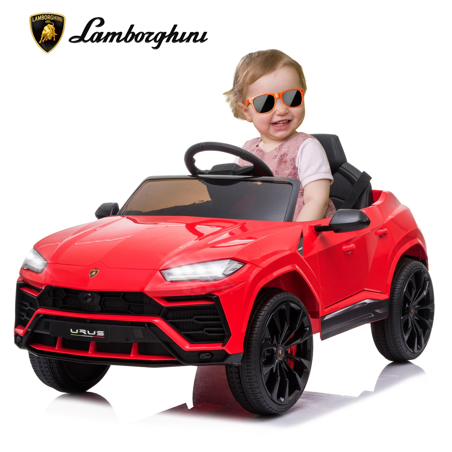 Red Ride on Car for Boys Girls, Licensed Lamborghini Toy Car Vehicle, Kids 12V Electric Ride on Toy with Remote Control, LED Lights, MP3 Player, Horn, 3 Speeds, D8473