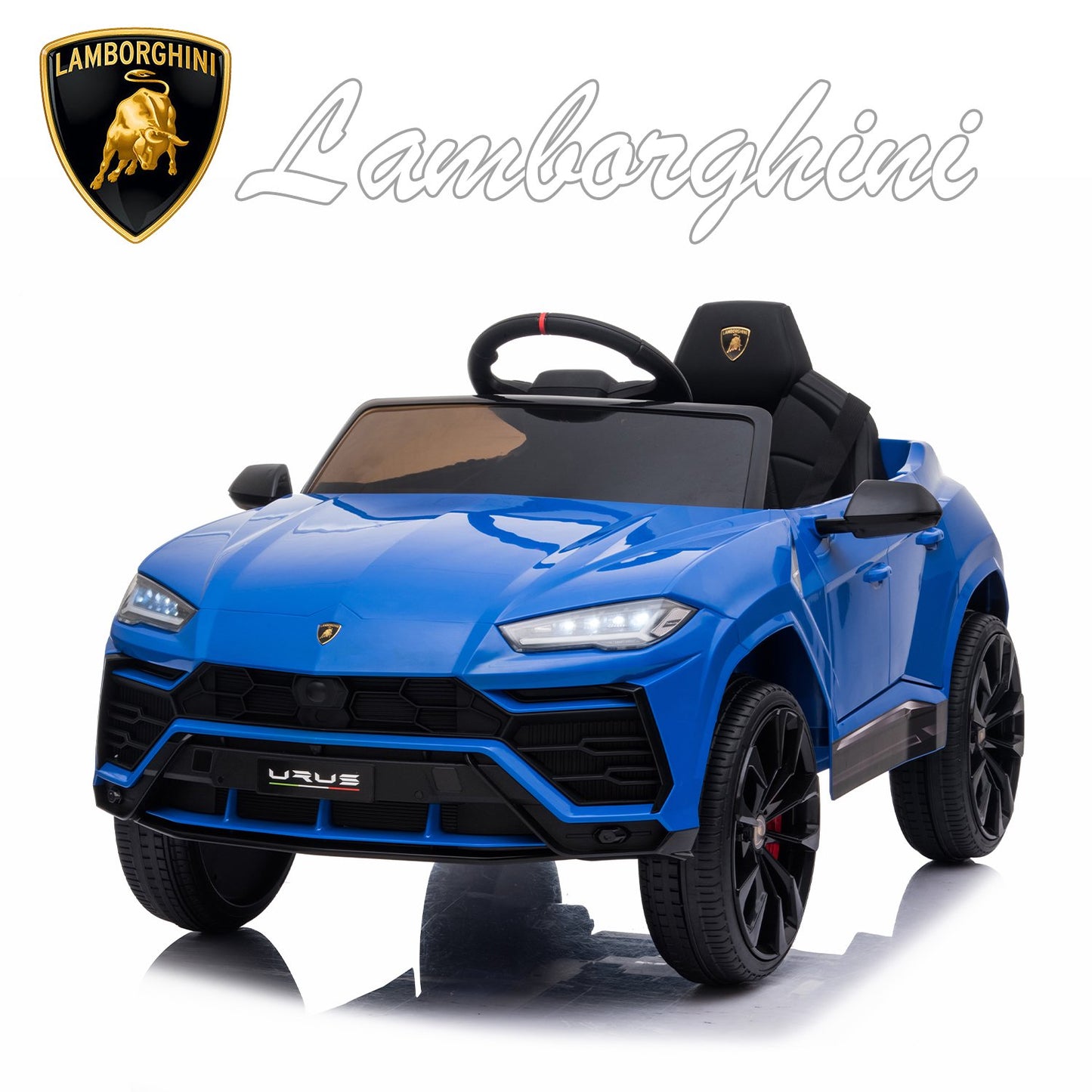 Blue Licensed Lamborghini 12 V Powered Ride on Cars with Remote Control, 3 Speeds, LED Lights, MP3 Player, Horn, Kids Electric Vehicles Ride on Toy for Boys Girls
