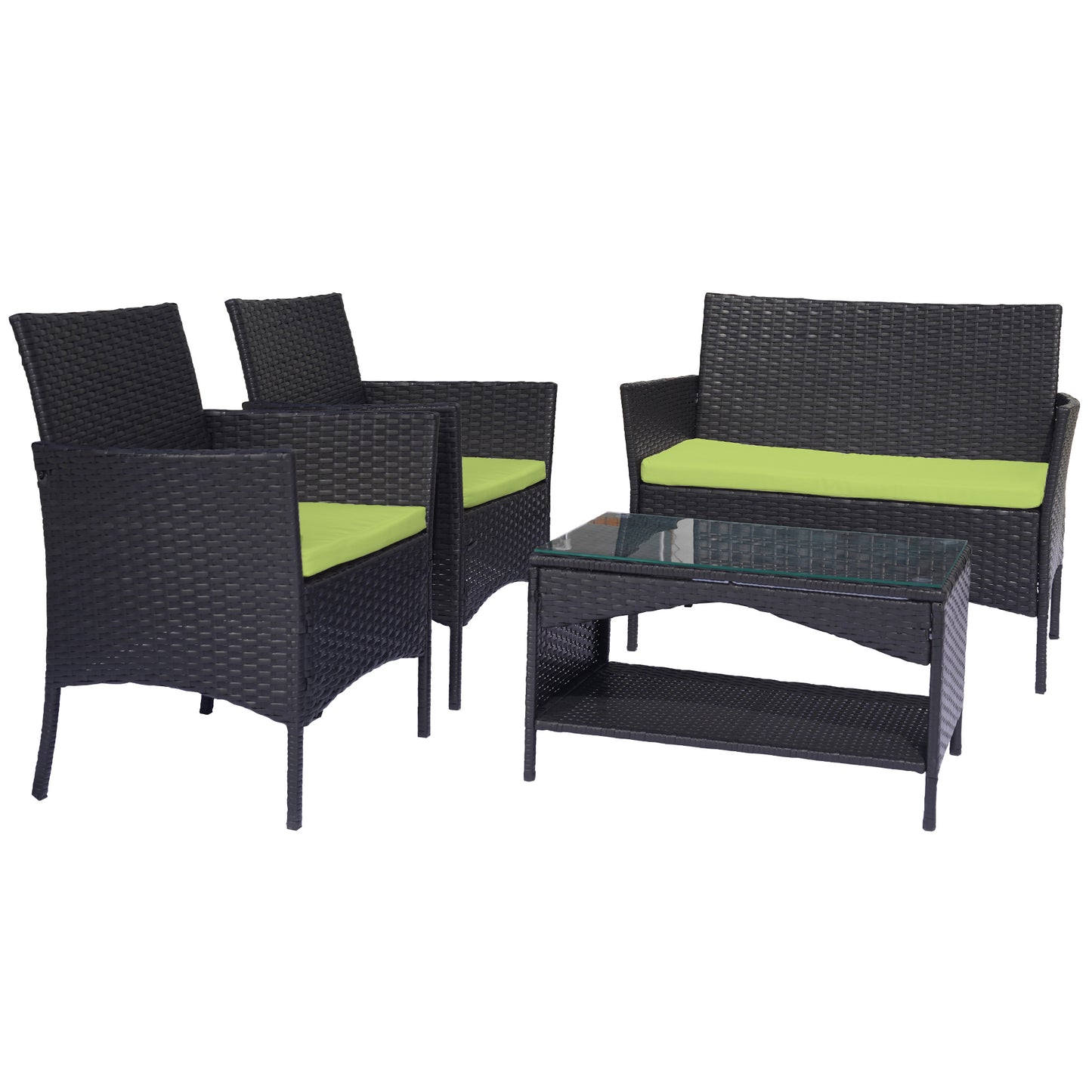 Patio Wicker Furniture Set, SYNGAR 4 Pieces Outdoor Cushioned Conversation Set with Storage Coffee Table, All Weather PE Rattan Sofa Set, Sectional Chairs Set for Backyard, Poolside, Balcony, Y020