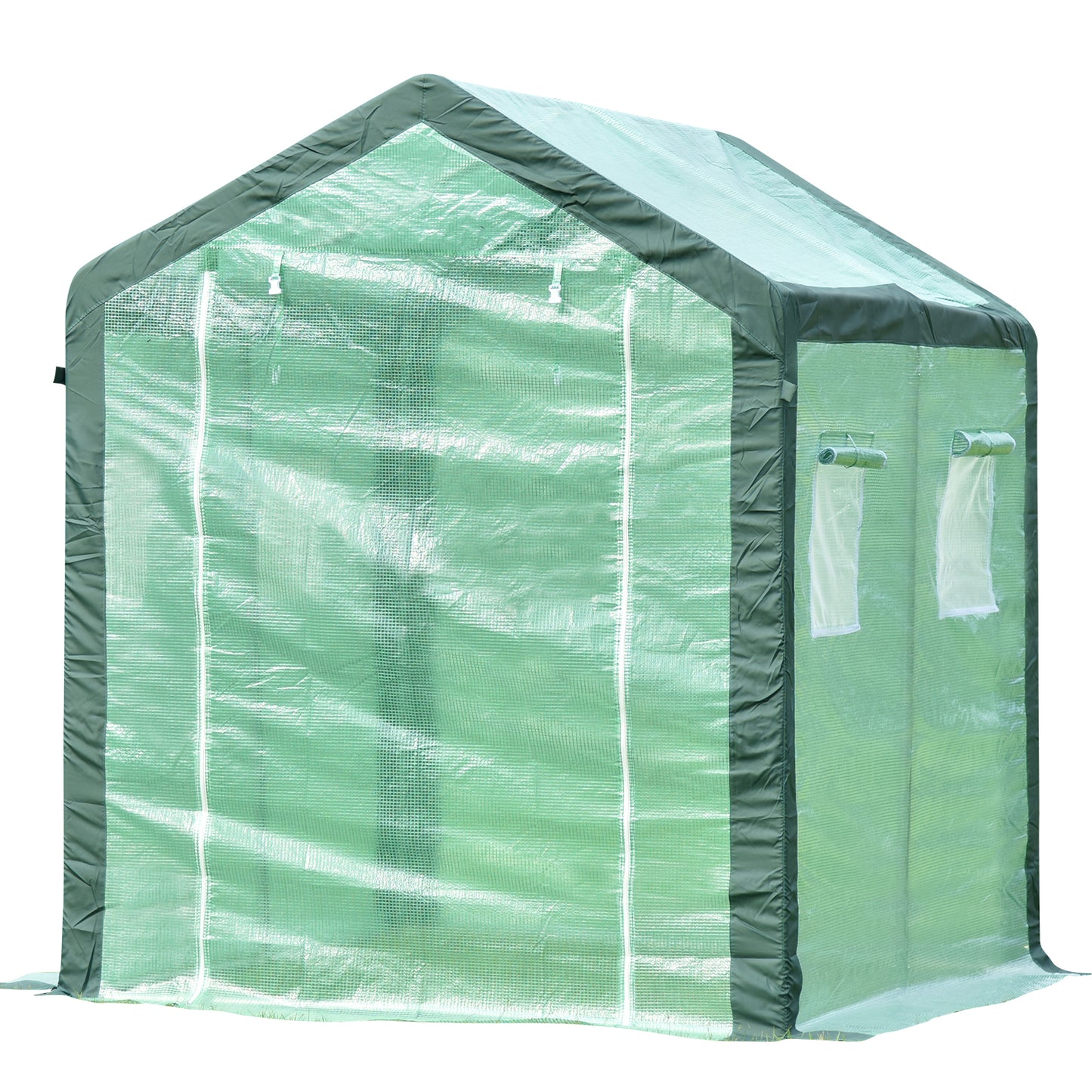 Greenhouse, 8.2' X 5.9' X 5.7' Portable Green Houses Tunnel Tent, Large Walk-in Heavy Duty Green House with 2 Zipper Entry Doors and 4 Roll-Up Windows for Patio Backyard Garden, Green, LJ1829