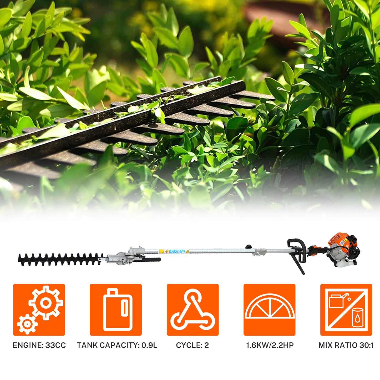 4-in-1 Grass Trimmer Weed Eater Combos, 33CC 2-Cycle Full Crank Shaft Gas Powered Weed Eater with Gas Pole Saw, Hedge Trimmer and Brush Cutter, Grass Trimming Tool for Garden, Lawn Care, Y014