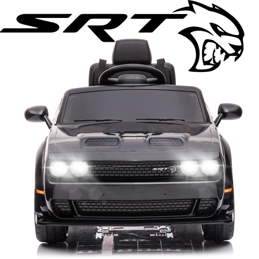 Electric Ride on Car for Kids, 12V Licensed Dodge Challenger SRT Car Vehicle with Remote Control, LED Lights and Bluetooth Player, Kids Rechargeable Battery Powered Ride on Toy, Black, Y036