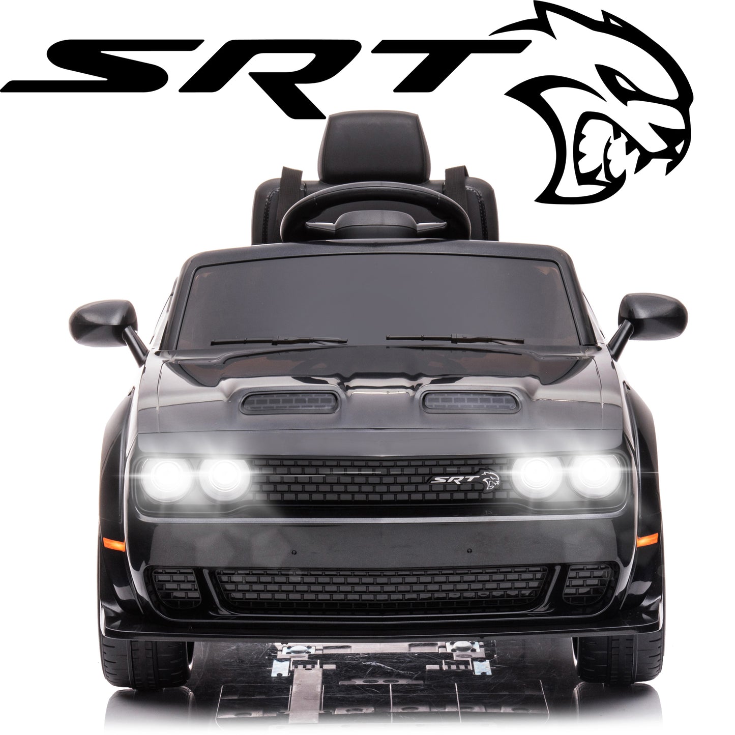 12V Licensed Dodge Challenger SRT Ride on Car for Kids, Battery Powered Ride on Toy with Remote Control, Bluetooth and LED Lights, Electric Car Vehicle for Boys Girls Age 2-4, Black, Y035