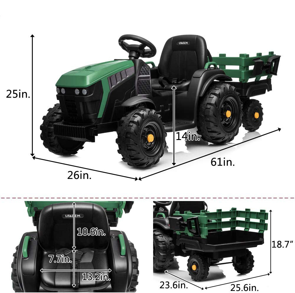 Ride on Tractor with Trailer, 12V Battery Power Tractor, Electric Ride on Car Toy with 2 Speeds, Agricultural Vehicle Toy for Kids 3 to 8 Years with MP3 Player LED Lights USB Port Radio, K1766