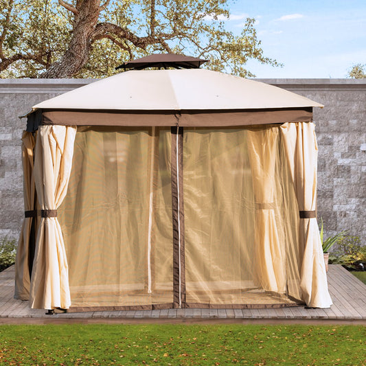 Canopy Tents for Outside, Gazebos and Canopies Soft Top with Fully Enclosed Screen, Double-vented Roof and Zippers, Grill Gazebo Wedding Gazebo for Parties Deck Yard Lawns, Khaki, LJ3725