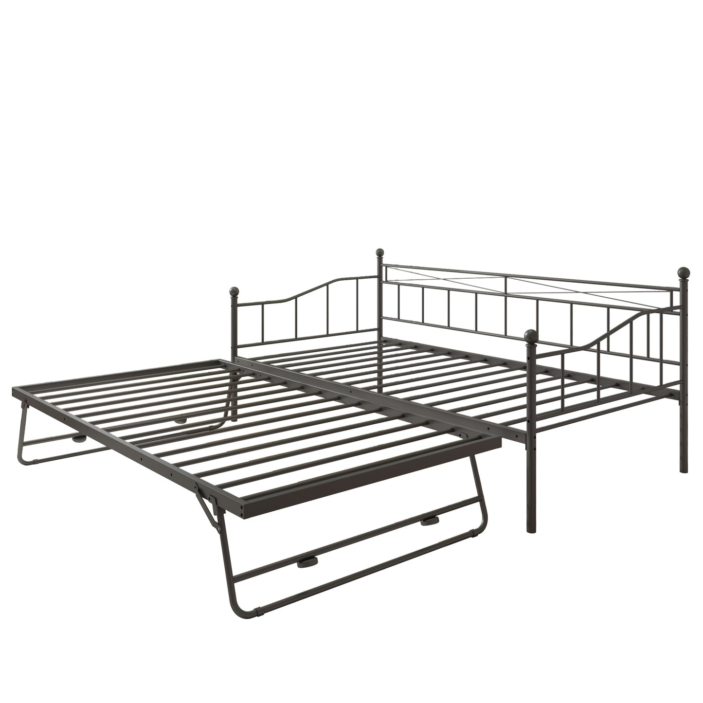 SYNGAR Twin Daybed with Pop Up Trundle, Metal Twin Size Daybed Frame, Space Saving Sofa Bed with Trundle Bed, Modern Home Platform Bed for Living Room/Bedroom, No Box Spring Needed, Black, D6608