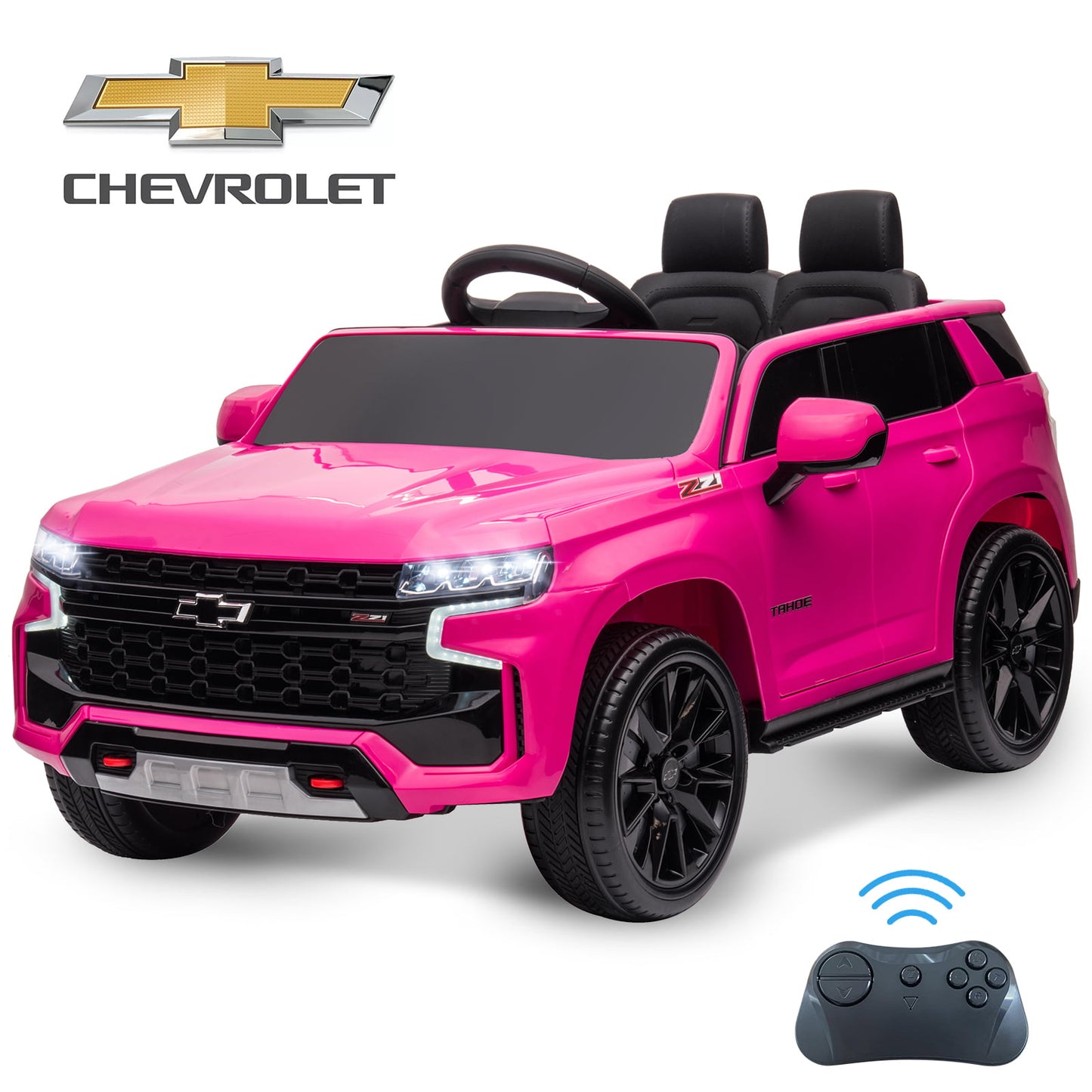 Syngar Chevrolet 12V Battery Powered Car Toy for Girls Boys, Kids Ride on Car with Remote Control, LED Light, MP3, Bluetooth,Seat Belt, Electric Truck for 3+ Kids Birthday Gift, Pink