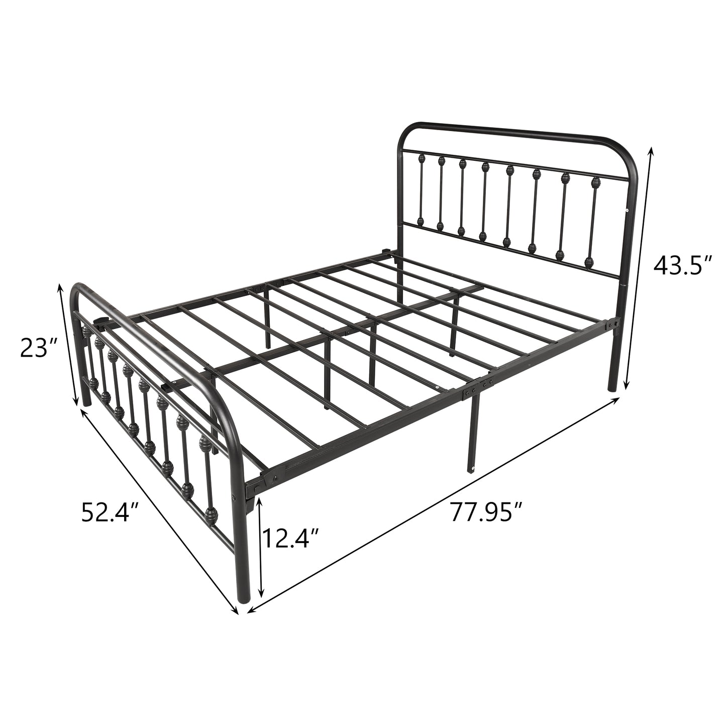 SYNGAR Black Full Bed Frame for Kids Teens Adults, Vintage Style Metal Platform Bed Frame with Headboard and Footboard, Heavy Duty Full Size Bed Frame Bedroom Furniture, No Box Spring Needed