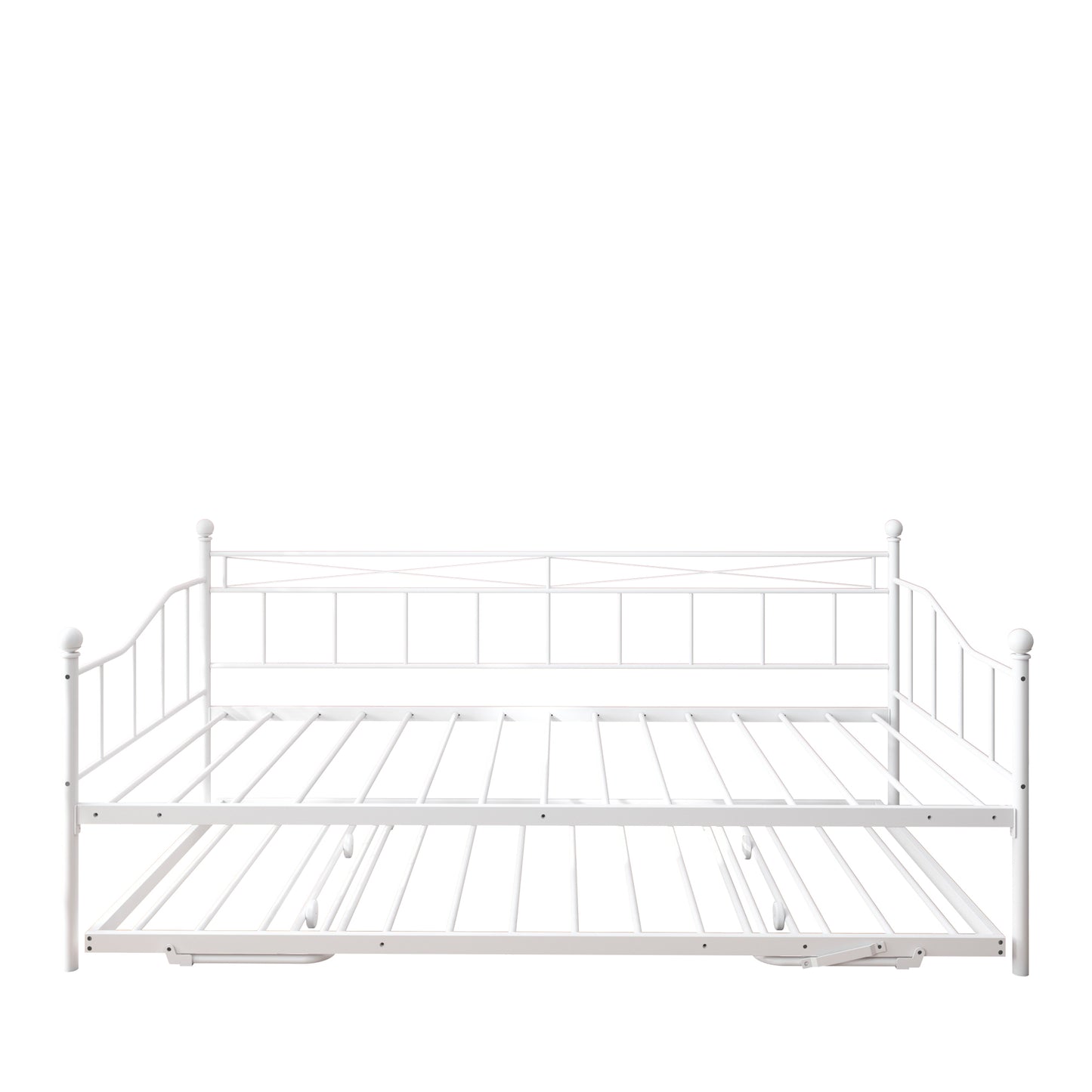 SYNGAR Metal Daybed with Trundle, Modern Home Twin Daybed with Pop Up Trundle for Living Room/Bedroom, Twin Size Sofa Bed W/ Steel Slats Support, Platform Bed Frame No Box Spring Needed, White, D6612