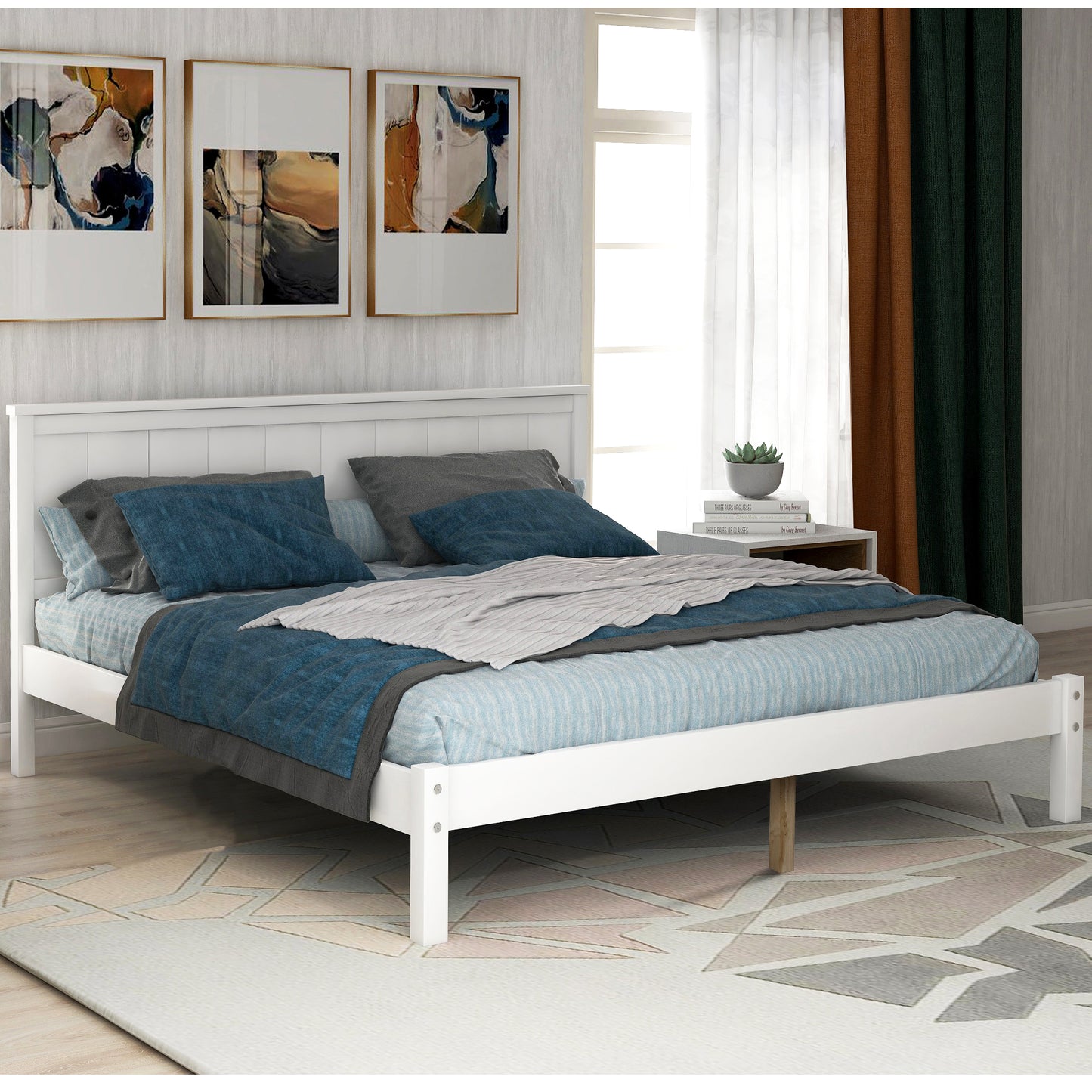 Queen Size Bed frame, Wooden Bed Frame with Headboard, Queen Bed Frame for Kids Adults, Queen Size Bed Frame for Bedroom, Espresso, LJ2450