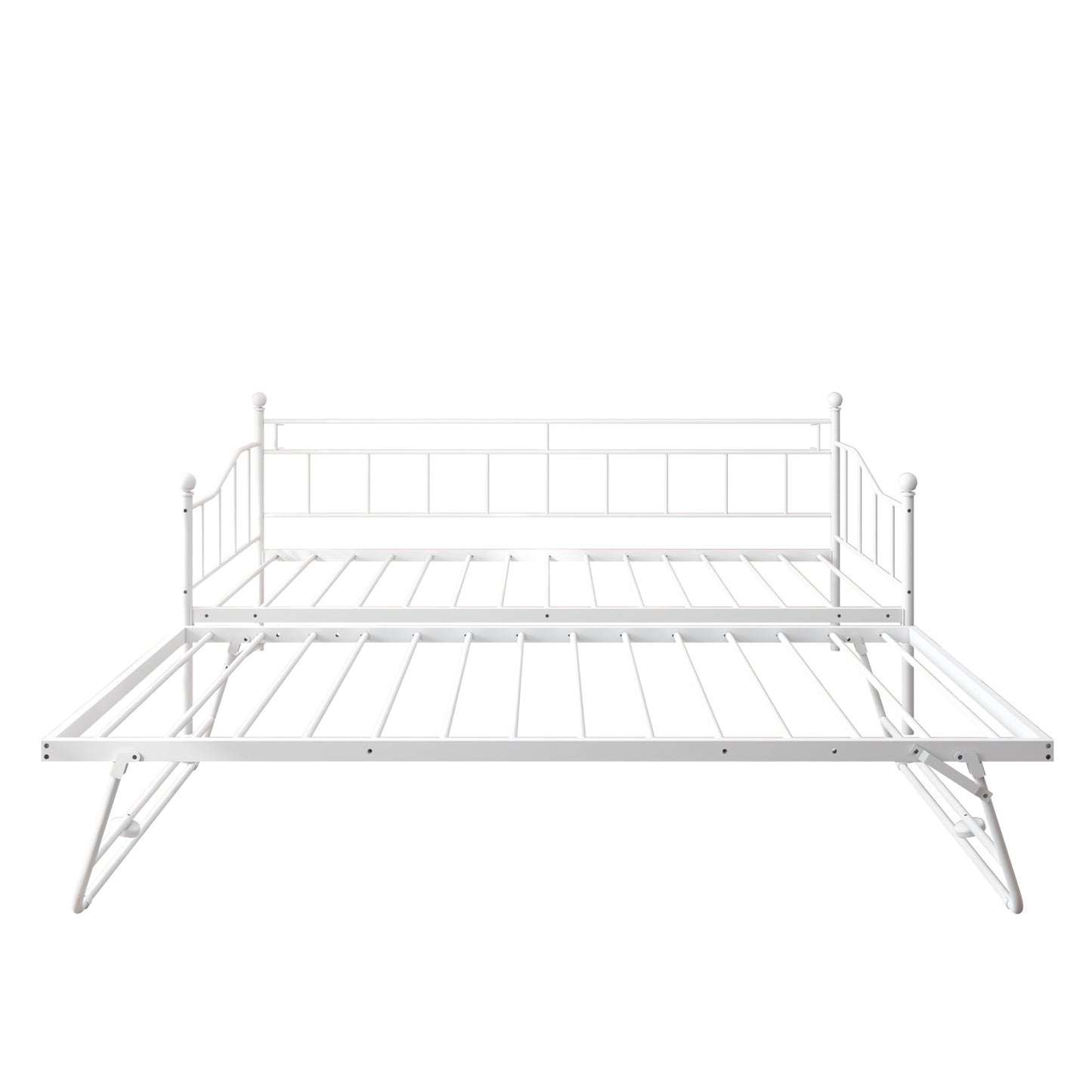 SYNGAR Metal Daybed with Trundle, Modern Home Twin Daybed with Pop Up Trundle for Living Room/Bedroom, Twin Size Sofa Bed W/ Steel Slats Support, Platform Bed Frame No Box Spring Needed, White, D6612