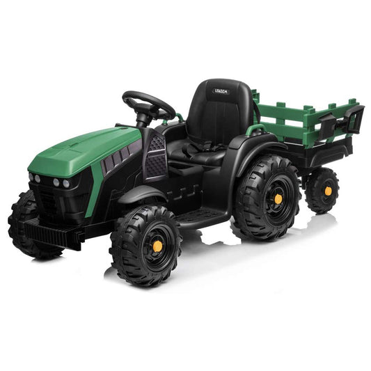 SYNGAR Kids Electric Tractor with Trailer, 12V Children Ride On Tractor, Pedal Powered Kids Ride on Car, 2 Speeds Children's Riding Car with Leather Seat Music Lights for 3 to 8 Years