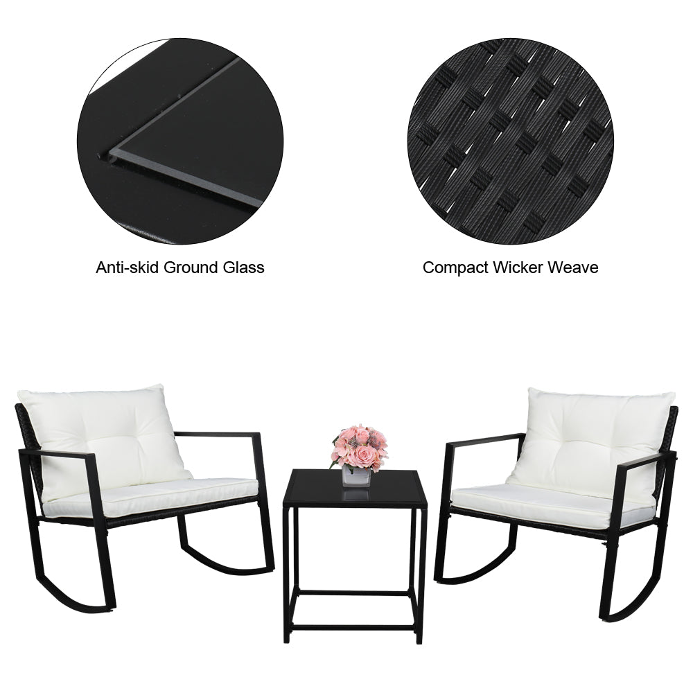 SYNGAR Patio Conversation Set of 3, Metal Outdoor Furniture with 2 Chairs, Patio Metal Coffee Table, and Cushions, Dining Set Seating for Outdoor Garden Backyard Lawn, White