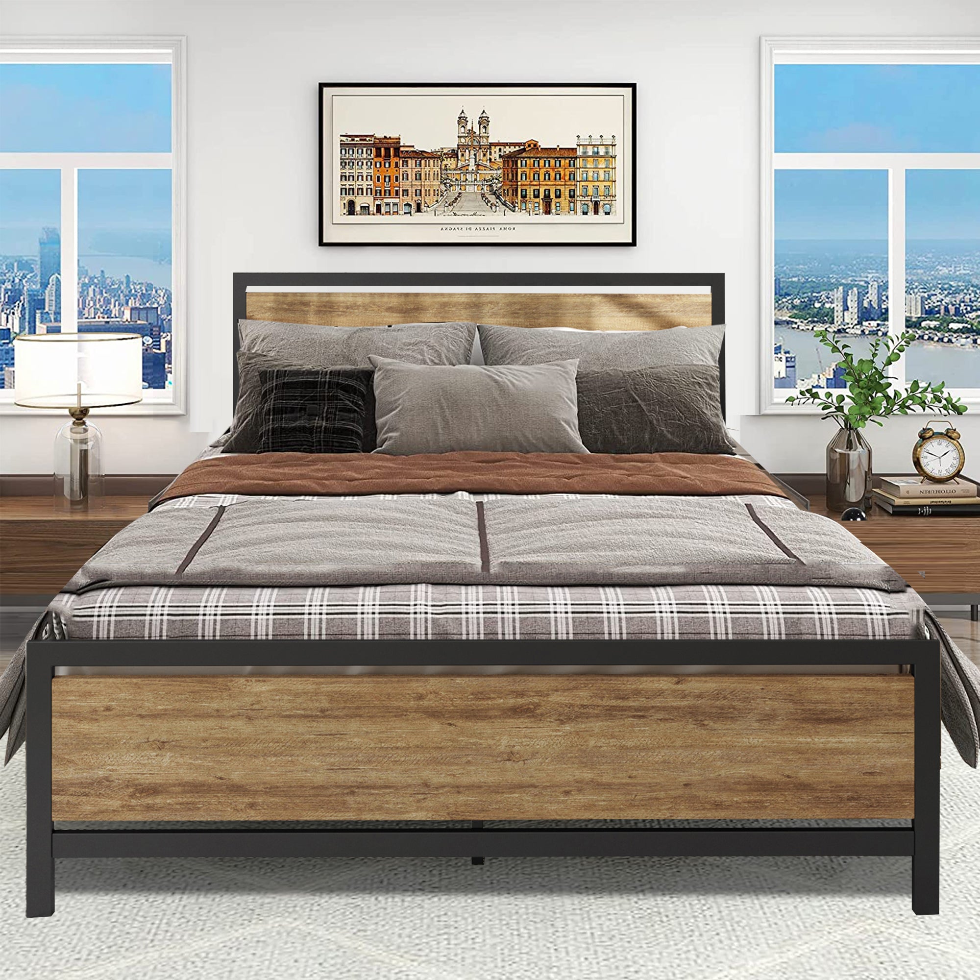 Queen Bed Frame, Metal Bed Frame No Box Spring Needed, Queen Platform ...