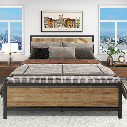 Queen Bed Frame, Metal Bed Frame No Box Spring Needed, Queen Platform Bed Frame with Headboard and Footboard, Black