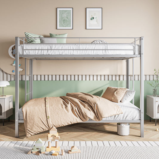SYNGAR Twin over Twin Bunk Bed with Storage Space, Loft Bunk Bed with 2 Built-in Ladders and Safe Guardrail, Heavy Duty Metal Bunk Bed for Kids Teens Adults Bedroom Apartment, Silver