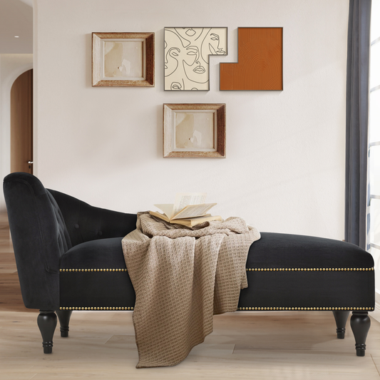 SYNGAR Modern Lounge Chaise Indoor, Leisure Sofa Accent Chair Upholstered Couch, Button Tufted Seat with Matching Accent Pillow, and Solid Wooden Legs