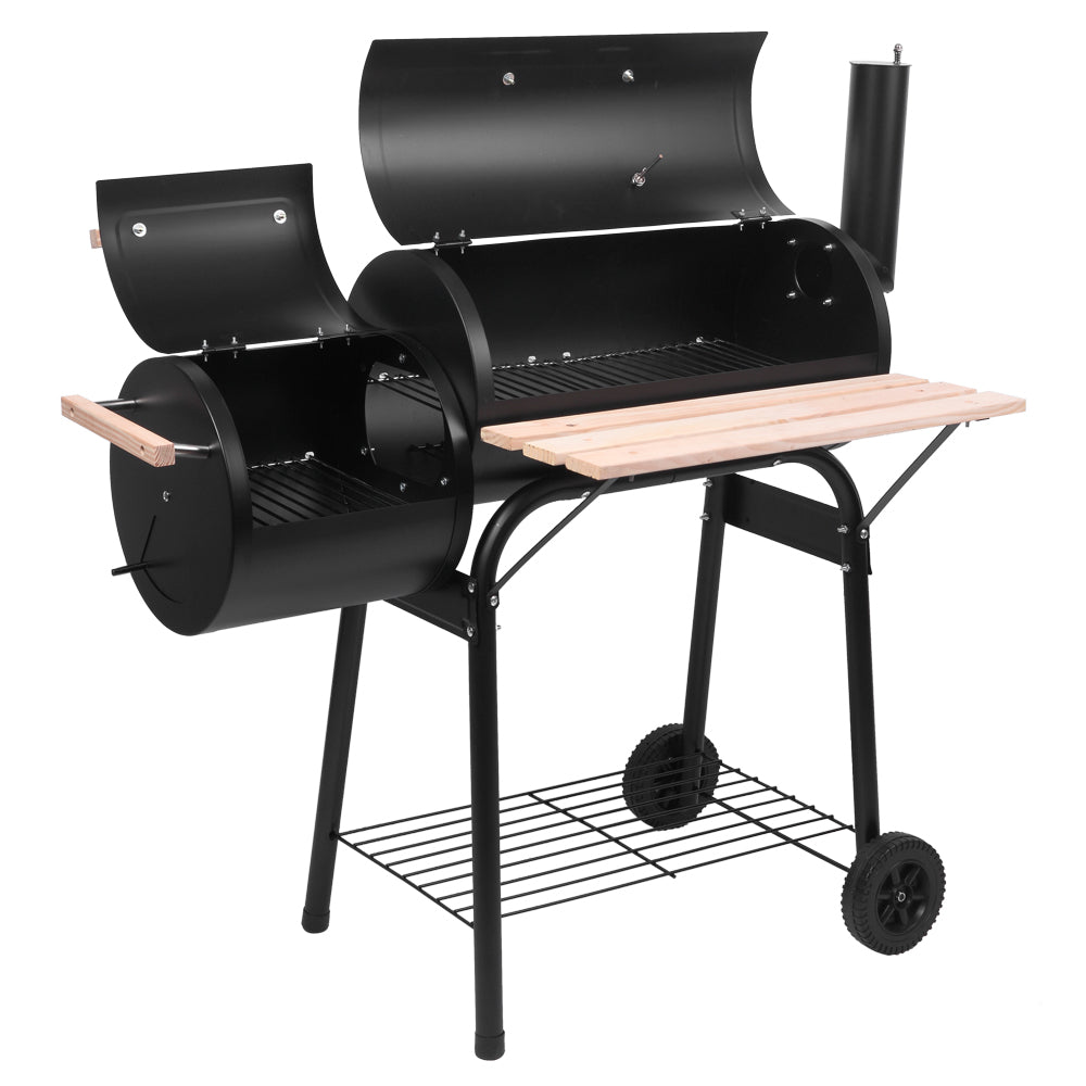 Charcoal Grill, Portable Barbecue Grill w/ Cover & Offset Smoker Combo, High Heat-Resistant BBQ Grill, Outdoor Lightweight Charcoal Grill, for Patio Backyard BBQ Camping Party Picnic, Black, D6452