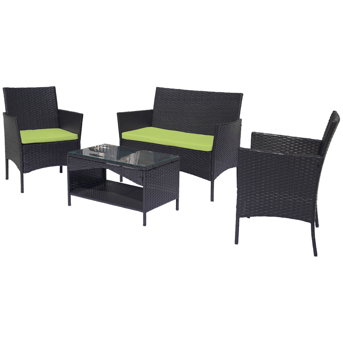 Patio Wicker Furniture Set, SYNGAR 4 Pieces Outdoor Cushioned Conversation Set with Storage Coffee Table, All Weather PE Rattan Sofa Set, Sectional Chairs Set for Backyard, Poolside, Balcony, Y020