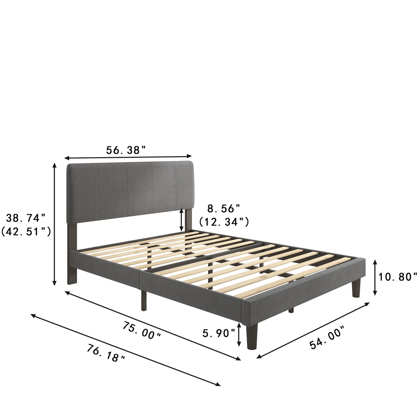 SYNGAR Full Bed Frame, New Upgrade Full Size Velvet Upholstered Platform Bed Frame with Tufted Headboard, Mattress Foundation Solid Wood Frame Platform Bed Frame, No Box Spring Needed, Grey
