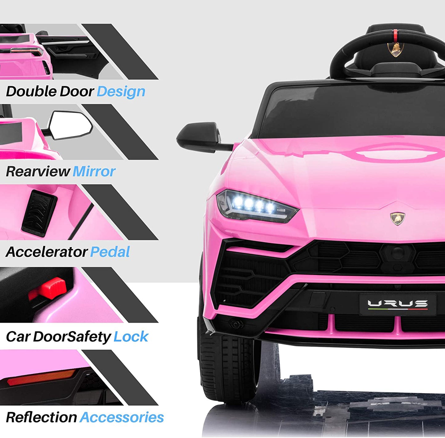 Pink Licensed Lamborghini Ride on Car, 12V Electric Ride on Toy with Remote Control, LED Lights, Music, Horn, Kids Toy Car Vehicle for Boys Girls, Y037