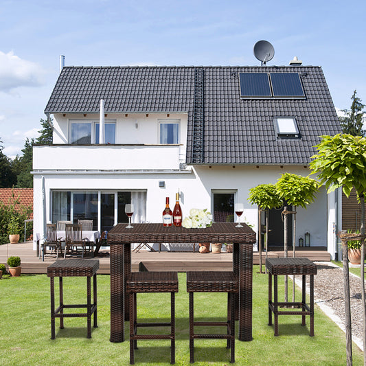 SYNGAR 5-Piece Outdoor Dining Set, Counter Height Table Set with Chairs, Patio Rattan Bar Dining Set with Table and Bar Stools, Patio Wicker Furniture Conversation Set for Garden, Balcony, Pool