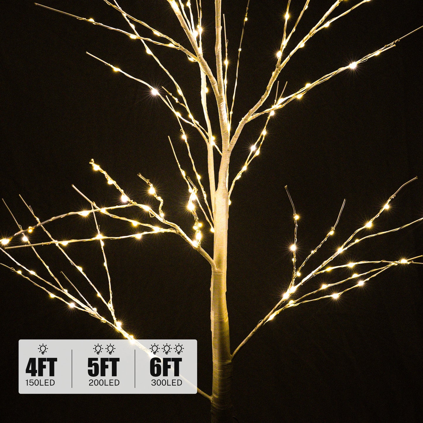 4ft, 5ft and 6ft Birch Tree, Set of 3, SYNGAR Birch Tree with Warm White LED Lights, for Christmas Decoration, Fits for Indoor Outdoor Garden Party Wedding, Lighted Christmas Tree for Home, Y033