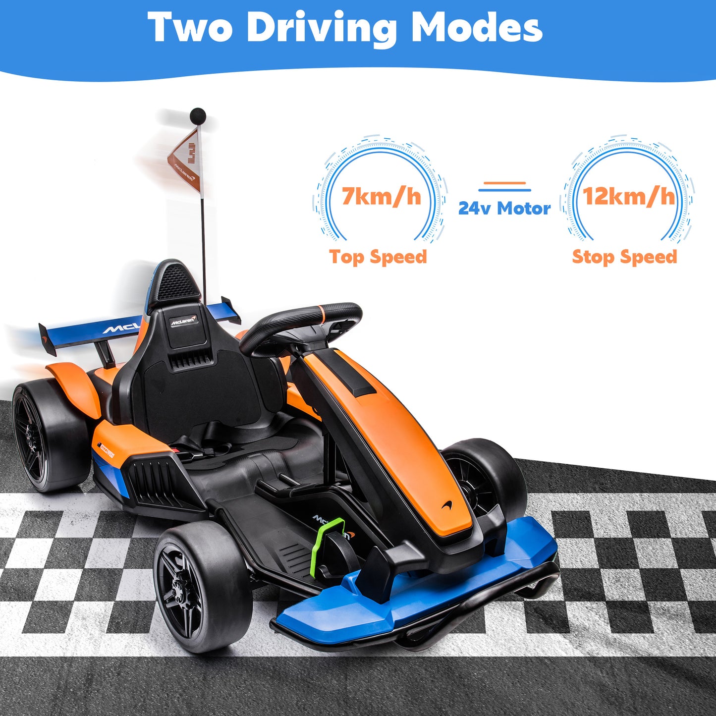 SYNGAR 24V Go Kart for Kids Age 6+, Licensed Mclaren Battery Powered Ride on Car with Safety Belt and Touch Control, ASTM Safety Certified