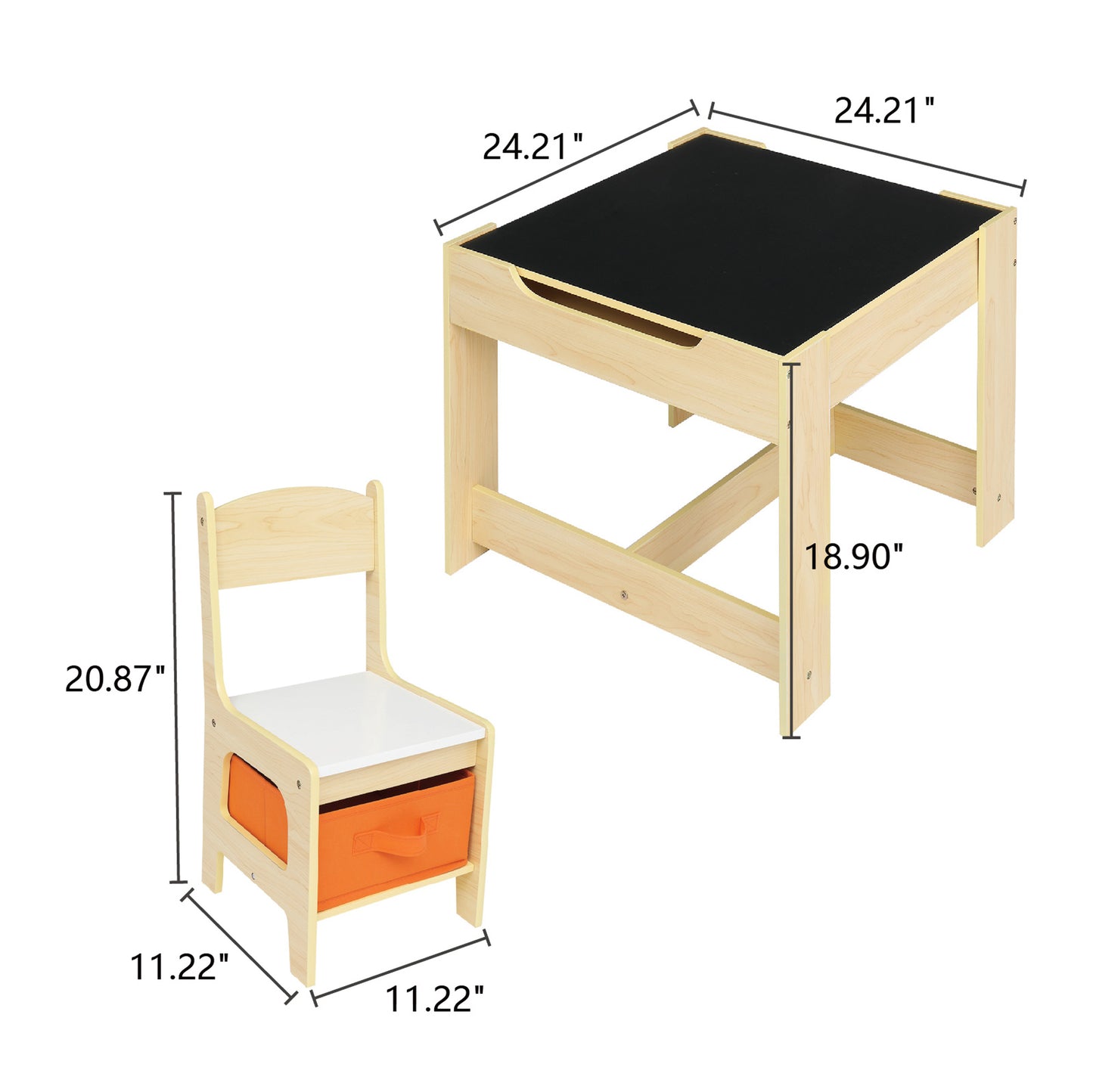 Kids Table and Chair Set with 2 Storage Bags, Toddler 3 in 1 Study Activity Table & 2 Chairs Set w/ Removable Desktop, Children Play Table Set for Art, Crafts, Reading, Writing, Drawing, Wooden, C17