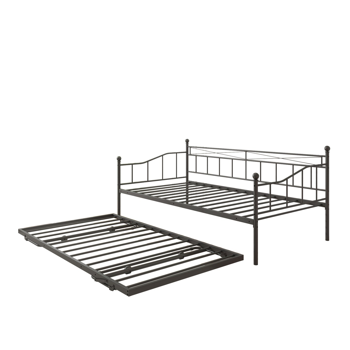 Twin Daybed with Pop Up Trundle, Metal Twin Size Daybed Frame, Space Saving Sofa Bed with Trundle Bed, Modern Home Platform Bed for Living Room/Bedroom, No Box Spring Needed, Black, D6607