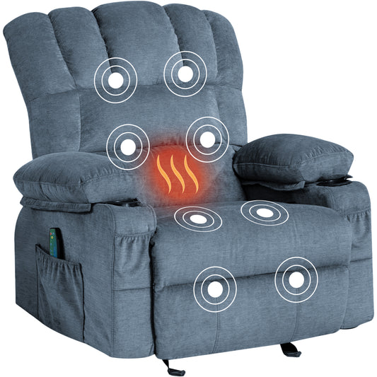 SYNGAR Manual Recliner Chair with Heat Therapy and Massage Function, Heavy Duty Reclining Mechanism Massage Chair, Elderly Single Rocker Sofa with Cup Holders for Bedroom Home Theater, Brown