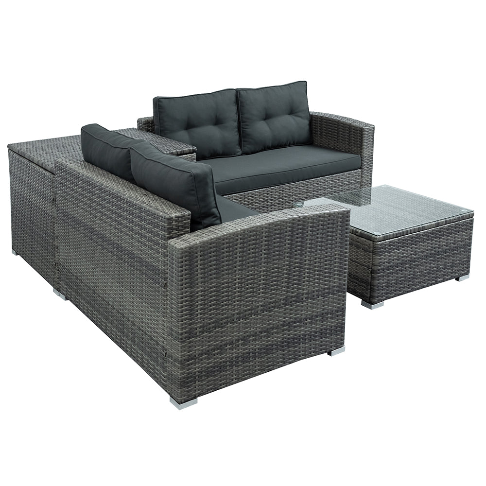 SYNGAR 4 Piece Wicker Patio Furniture Sets, Outdoor Sofa Set with Loveseat Sofa, Table and Storage Box, All Weather Rattan Sofa and Cushioned Seats for Garden, Lawn, Backyard, Front Porch, Gray