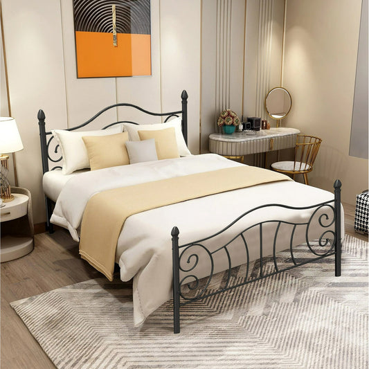 SYNGAR Queen Size Bed Frame with Headboard, Modern Queen Platform Bed frame with Steel Slats Support, Queen Bed Frame No Box Spring Needed for Bedroom Guest Room, Easy to Assemble, Black, LJ3369