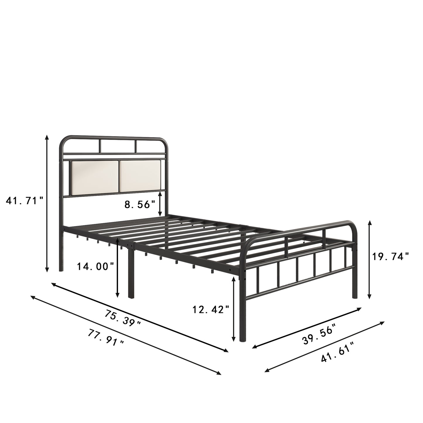 SYNGAR Black Iron Platform Bed Frame Twin Size with Upholstered Headboard, Footboard, Metal Twin Bed Frame Mattress Foundation with 400LBS Load Capacity, No Box Spring Needed, Easy Assembly