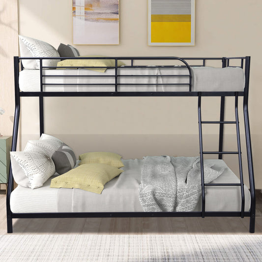 Twin Over Full Bunk Bed with Safety Rails & Ladder, Metal Bed Frame for Dorm Room Kids Bedroom Furniture Heavy Duty Steel Bunk Bed for Boys Girls Teens Adults, Black