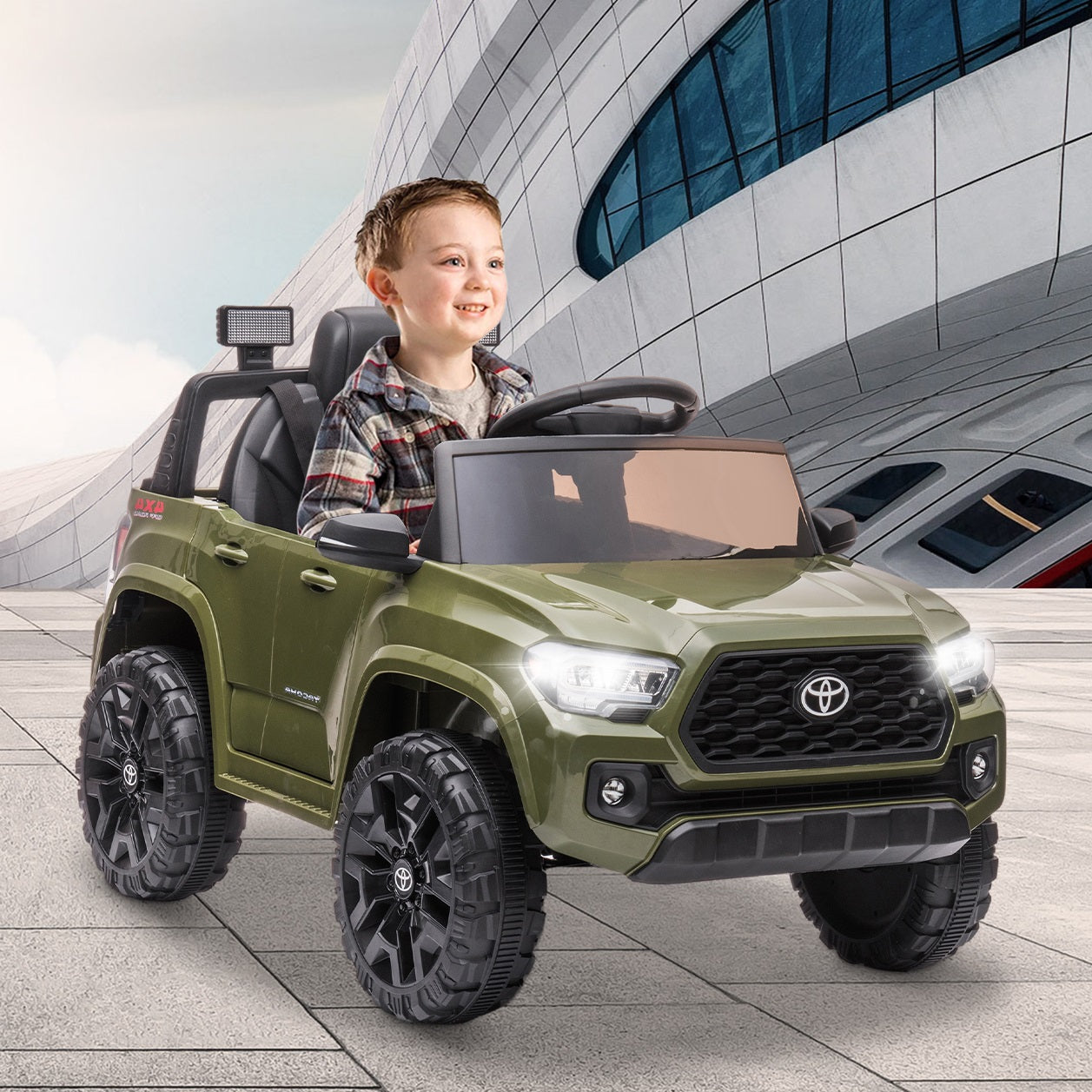 SYNGAR Green 12 V Powered Ride On Car Toyota Tacoma Licenced with Remote Control and MP3 Player for Girls Boys 2 3 4 Years