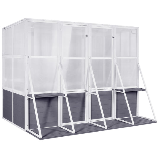 Syngar Wooden Greenhouse, Extra Large Walk-in Greenhouse for Outdoor, Heavy Duty Garden Greenhouse with Open Shelves and Adjustable Roof, Backyard Sunroom Storage Shed for Plants in Winter