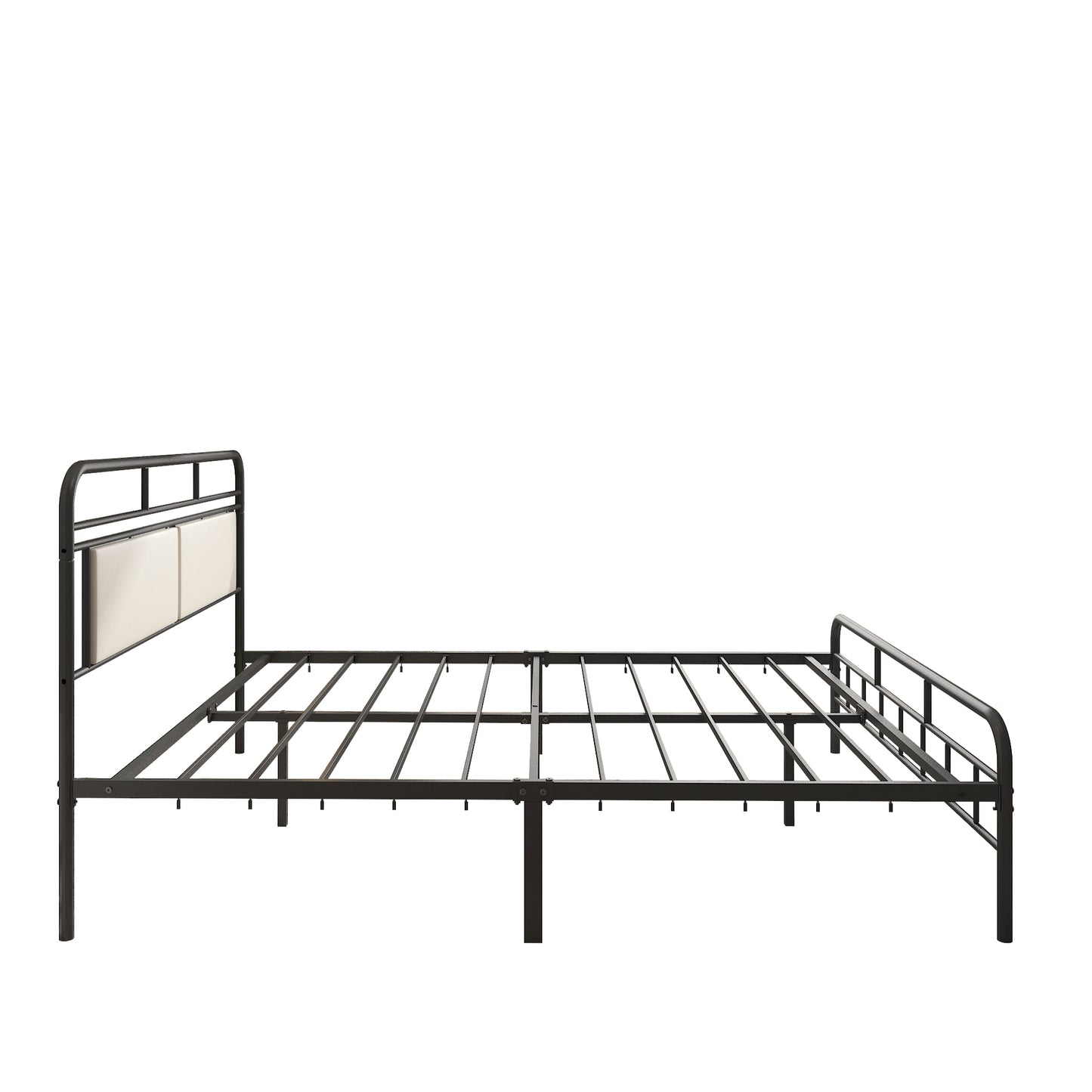 SYNGAR Black Queen Platform Metal Bed Frame with Upholstered Headboard and Footboard, Vintage Style Mattress Foundation with Large Under Bed Storage, No Box Spring Required, Easy Assembly
