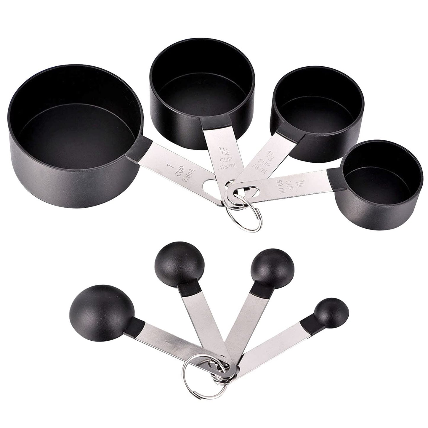 SYNGAR Measuring Cups and Spoons Set, Nesting Measure Cups with Stainless Steel Handle, Home Essentials Measuring 4 Cups and 4 Spoons for Baking, Cooking, Teaspoons Set, Black