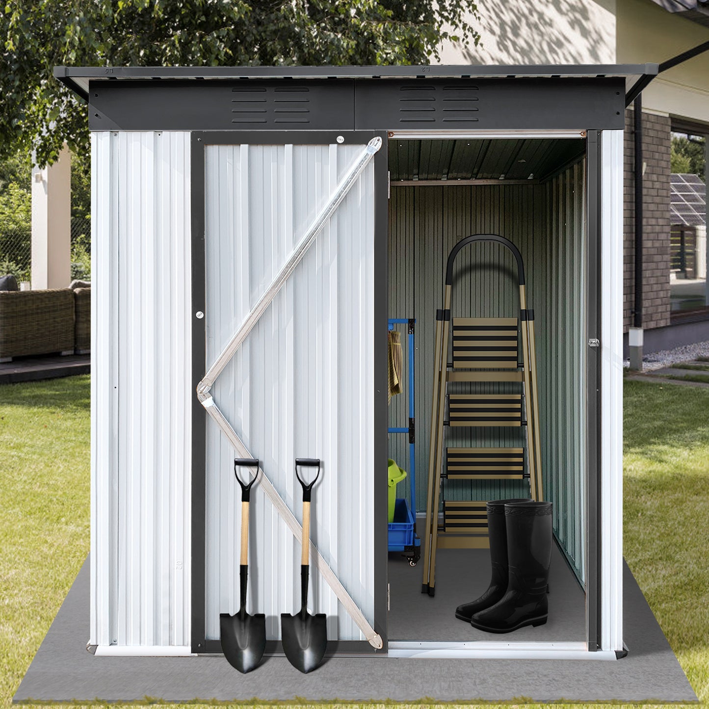 SYNGAR 5' x 3' Outdoor Metal Storage Shed, Garden Shed for Tools, Trash Can, Storage Shed with Single Lockable Door, for Backyard, Patio, Lawn, D6644