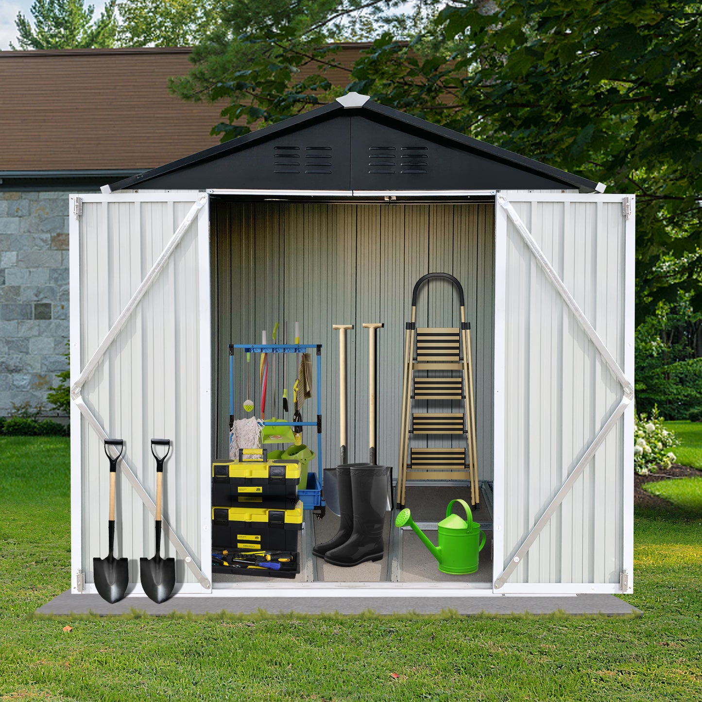 SYNGAR 5' x 3' Outdoor Metal Storage Shed, Garden Shed for Tools, Trash Can, Storage Shed with Single Lockable Door, for Backyard, Patio, Lawn, D6644